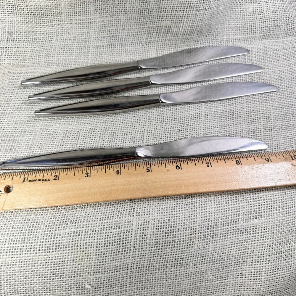 Ebbtide Solid Stainless USA Dinner Knives Set of 4 Mid Century‎ Modern Flatware